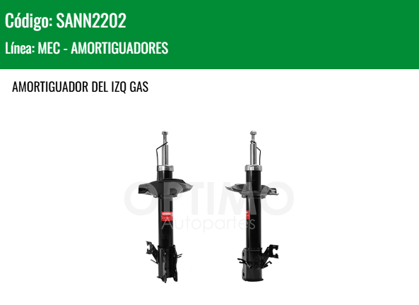 Imagen de SANN2202 AMORTIGUADOR DELANTERO IZQUIERDO GAS NISSAN XTRAIL 2.5L 01-07