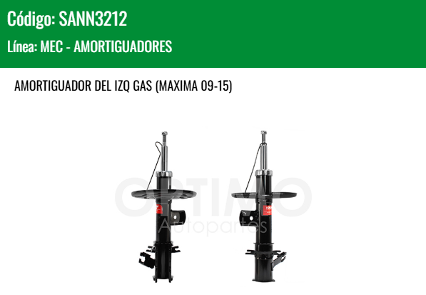 Imagen de SANN3212 AMORTIGUADOR DELANTERO IZQUIERDO GAS NISSAN ALTIMA 2.5L 3.5L 07-12 MAXIMA 09-15