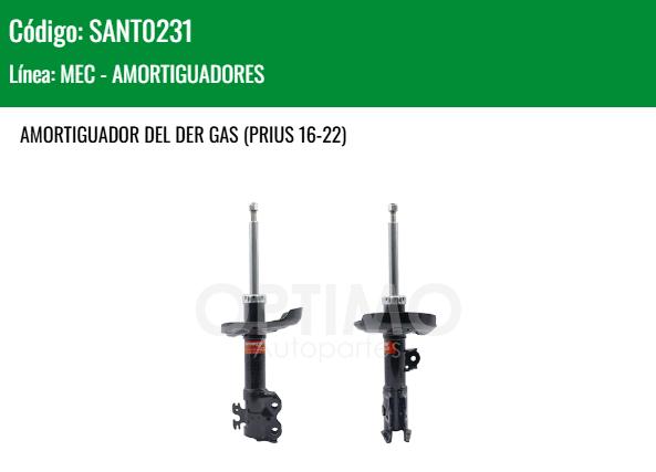 Imagen de SANT0231 AMORTIGUADOR DELANTERO DERECHO GAS TOYOTA COROLLA 1.8L 2.0L 20-25 PRIUS 16-22