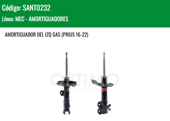 Imagen de SANT0232 AMORTIGUADOR DELANTERO IZQUIERDO GAS TOYOTA COROLLA 1.8L 2.0L 20-25 PRIUS 16-22