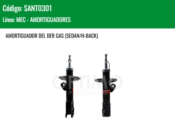 Imagen de SANT0301 AMORTIGUADOR DELANTERO DERECHO GAS TOYOTA YARIS 1.5L 06-15 SEDAN HATCHBACK