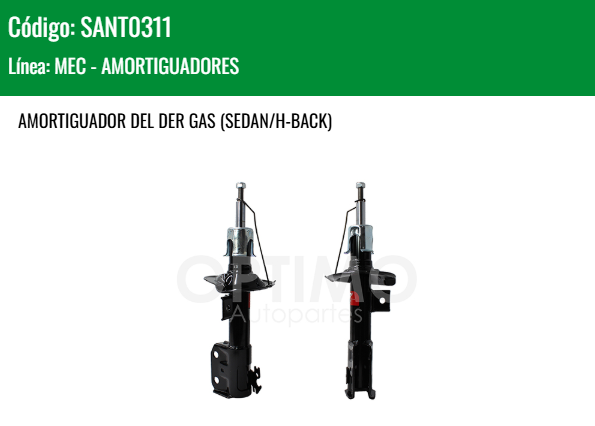 Imagen de SANT0311 AMORTIGUADOR DELANTERO DERECHO GAS TOYOTA YARIS 1.5L 18-22 SEDAN HATCHBACK