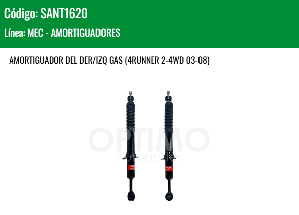 Imagen de SANT1620 AMORTIGUADOR DELANTERO DER-IZQ TOYOTA TACOMA 2WD 4WD 2.7L 3.5L 4.0L 05-18 4RUNNER 2WD 4WD 03-08