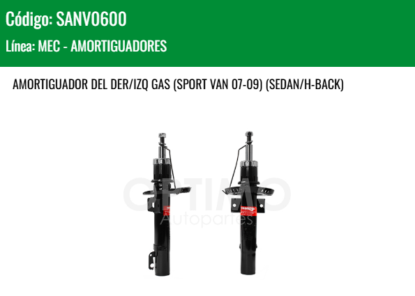 Imagen de SANV0600 AMORTIGUADOR DELANTERO DER-IZQ VW GOL 1.6L 09-21 SPORT VAN 07-09 SEDAN HATCHBACK