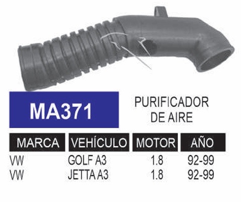 Imagen de MA371 DUCTO PURIFICADOR DE AIRE VOLKSWAGEN GOLF A3 JETTA A3 1.8L L4 92-99