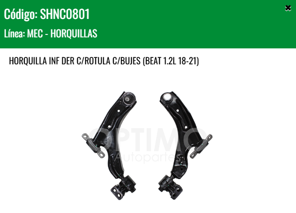 Imagen de SHNC0801 HORQUILLA INFERIOR DERECHA  C/ROT C/BUJES BEAT 18-20  SPARK 11-15