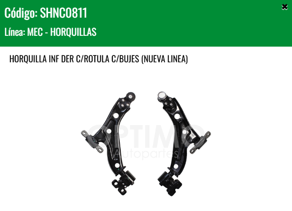 Imagen de SHNC0811 HORQUILLA INFERIOR DERECHA C/ROTULA C/BUJES CHEVROLET SPARK NG 1.4L 16-21
