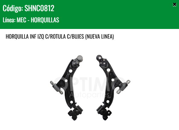 Imagen de SHNC0812 HORQUILLA INFERIOR IZQUIERDA C/ROTULA C/BUJES CHEVROLET SPARK NG 1.4L 16-21