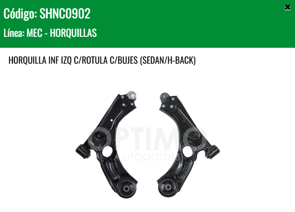 Imagen de SHNC0902 HORQUILLA INFERIOR IZQUIERDA C/ROTULA C/BUJES CHEVROLET SONIC 1.6L 12-18 SEDAN HATCHBACK
