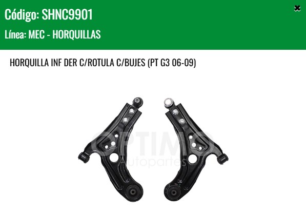 Imagen de SHNC9901 HORQUILLA INFERIOR DERECHA C/ROTULA C/BUJES CHEVROLET AVEO 1.6L 07-17 PONTIAC G3 06-09