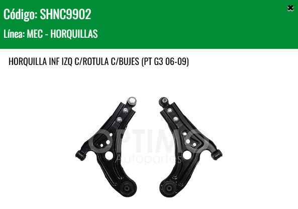 Imagen de SHNC9902 HORQUILLA INFERIOR IZQUIERDO C/ROTULA C/BUJES CHEVROLET AVEO 1.6L 07-17 PONTIAC G3 06-09