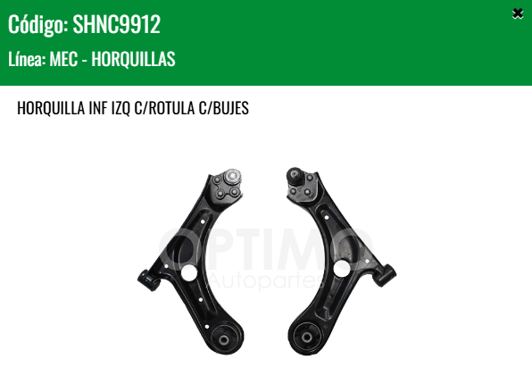 Imagen de SHNC9912 HORQUILLA INFERIOR IZQUIERDA C/ROTULA C/BUJES CHEVROLET AVEO 1.5L 18-23