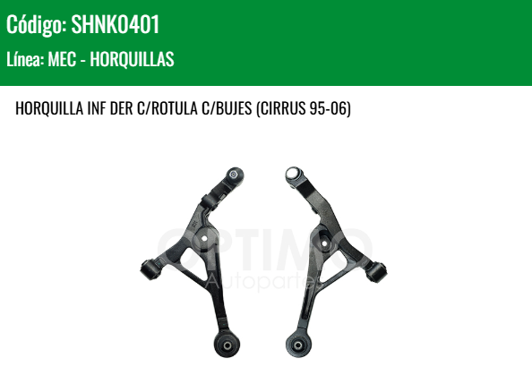Imagen de SHNK0401 HORQUILLA INFERIOR DERECHA C/ROTULA C/BUJES CHRYSLER DODGE STRATUS 2.0L 2.4L  CIRRUS 95-06