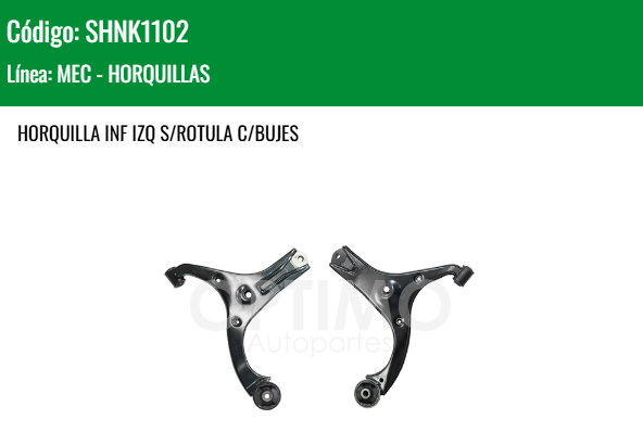 Imagen de SHNK1102 HORQUILLA INFERIOR IZQUIERDA S/ROTULA C/BUJES CHRYSLER DODGE ATTITUDE 1.4L 1.6L 06-11