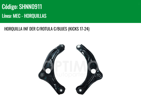 Imagen de SHNN0911 HORQUILLA INFERIOR DERECHA C/ROTULA C/BUJES NISSAN VERSA 1.6L L4 20-25 KICKS 17-24
