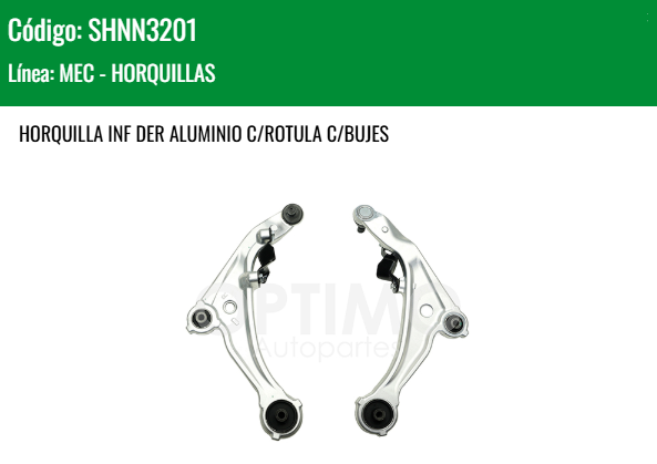 Imagen de SHNN3201 HORQUILLA INFERIOR DERECHA C/ROTULA C/BUJES NISSAN ALTIMA 2.5L 3.5L 07-12 (ALUMINIO)