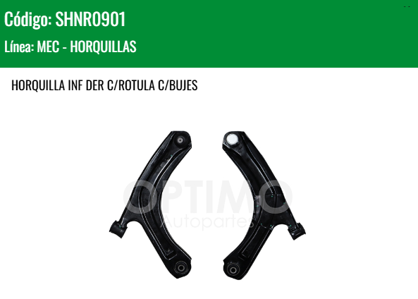 Imagen de SHNR0901 HORQUILLA INFERIOR DERECHA C/ROTULA C/BUJES RENAULT KWID 1.0L 19-25
