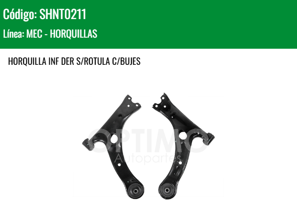 Imagen de SHNT0211 HORQUILLA INFERIOR DERECHA S/ROTULA C/BUJES TOYOTA COROLLA 1.8L 14-19