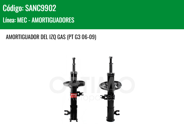 Imagen de SANC9902 AMORTIGUADOR DELANTERO IZQUIERDO GAS CHEVROLET AVEO 1.6L 2007-2017 PONTIAC G3 06-09