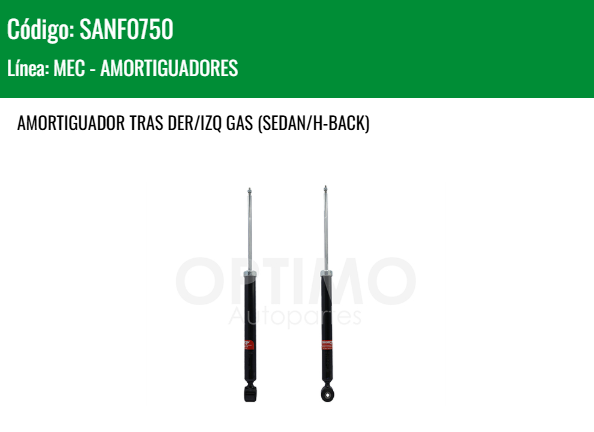 Imagen de SANF0750 AMORTIGUADOR TRASERO DER/IZQ GAS  FORD FIGO 1.5L 16-22 SEDAN HATCHBACK
