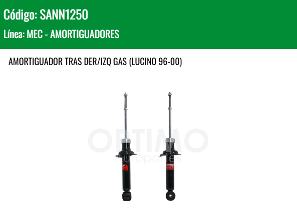 Imagen de SANN1250 AMORTIGUADOR TRASERO DER/IZQ GAS NISSAN SENTRA B-14 2.0L L4 96-00 LUCINO 96-00