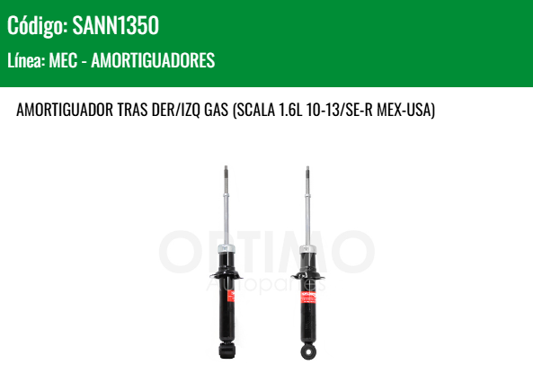 Imagen de SANN1350 AMORTIGUADOR TRASERO DER/IZQ GAS NISSAN SENTRA B-15 1.8L 2.0L 2.5L 01-06 SCALA 1.6L 10-13 SE-R MEX-USA