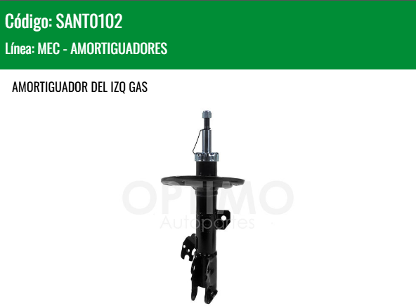 Imagen de SANT0102 AMORTIGUADOR DELANTERO IZQUIERDO GAS TOYOTA CAMRY 2.4L 3.5L 07-11