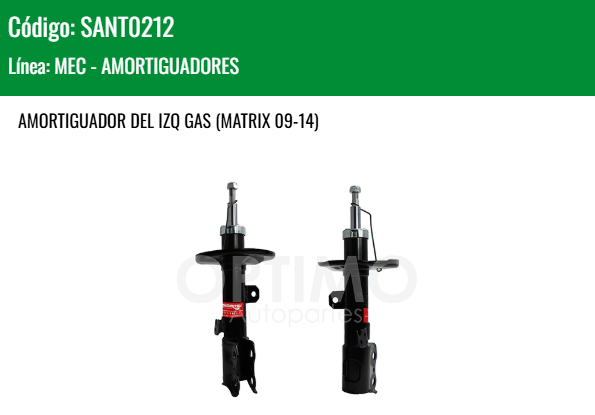 Imagen de SANT0212 AMORTIGUADOR DEL/IZQ GAS TOYOTA COROLLA 1.8L 2.4L 09-13 MATRIX 09-14
