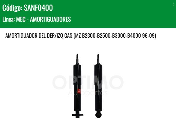 Imagen de SANF0400 AMORTIGUADOR DELANTERO DER/IZQ FORD RANGER 2WD 2.3L L4 98-04 MAZDA B2300 B2500 B3000 B4000 96-09