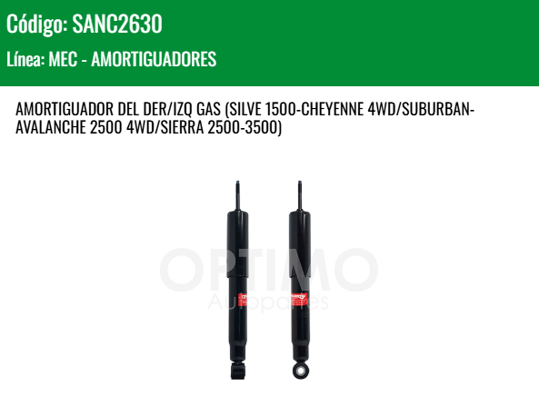 Imagen de SANC2630 AMORTIGUADOR DELANTERO DER-IZQ GAS CHEVROLET SILVERADO1500 2WD 4WD CHEYENNE 4WD SUBURBAN AVALANCHE 2500 4WD 99-06 SIERRA 2500 3500