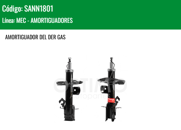 Imagen de SANN1801 AMORTIGUADOR DELANTERO DERECHO GAS NISSAN SENTRA B-17 1.8L 13-20