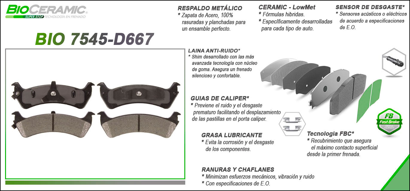 Imagen de BIO-7545-D667 BALATA FRENO DE DISCO TRASERA FORD EXPLORER 95-04 - EXPLORER SPORT TRAC 02-05 RANGER  98-02 MOUNTAINEER 97-01