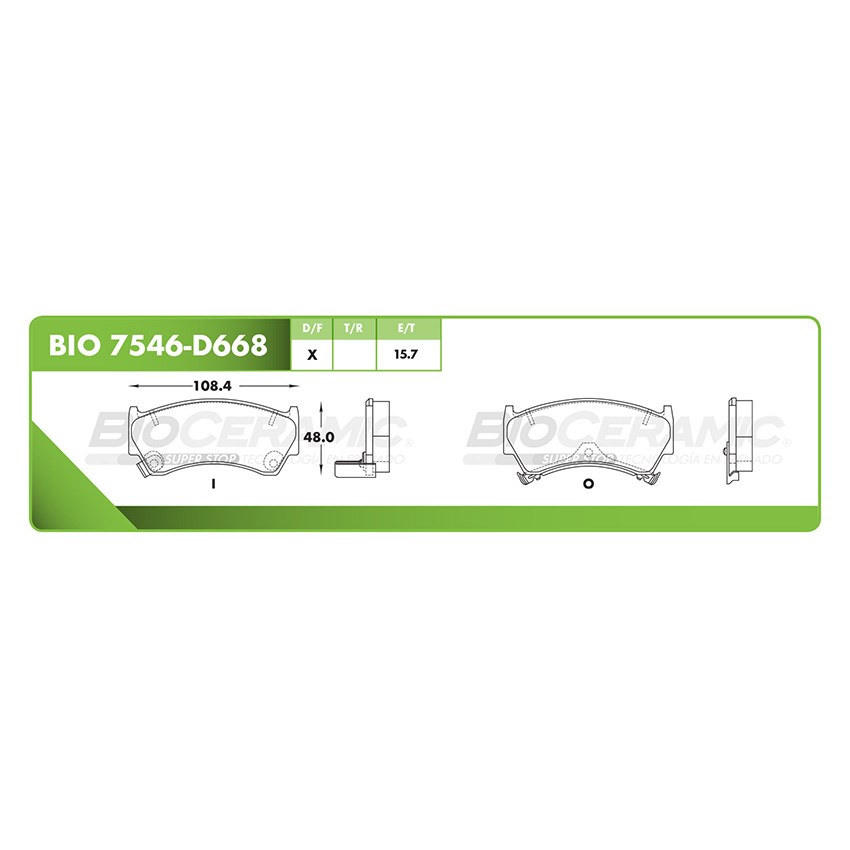 Imagen de BIO-7546-D668 BALATA FRENO DE DISCO DELANTERA NISSAN SENTRA 200SX (95-98) - LUCINO 1.6 (96-98) - SENTRA (95-00)
