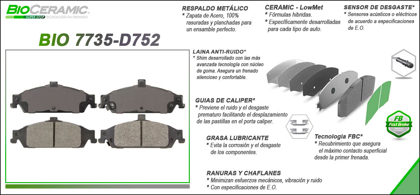 Imagen de BIO-7735-D752 BALATA FRENO DE DISCO DELANTERA CHEVROLET  MALIBU 02-03 - OLDSMOBILE ALERO 02-03 - PONTIAC GRAND AM 02-04