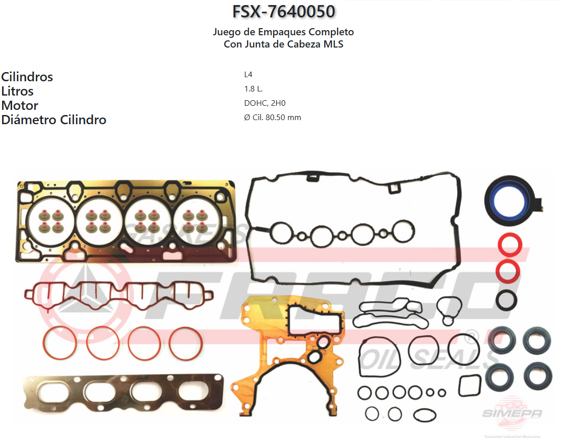 Imagen de FSX-7640050 JUEGO EMPAQUES CHEVROLET AVEO 1.6L L4 DOHC LXV 16V 09-11 PONTIAC G3 1.6L L4 DOHC LXV 16V 09-11 SONIC 1.6L L4 DOHC 16V 12-15 CRUZE SONIC 1.8L L4 DOHC LUW 16 09-17