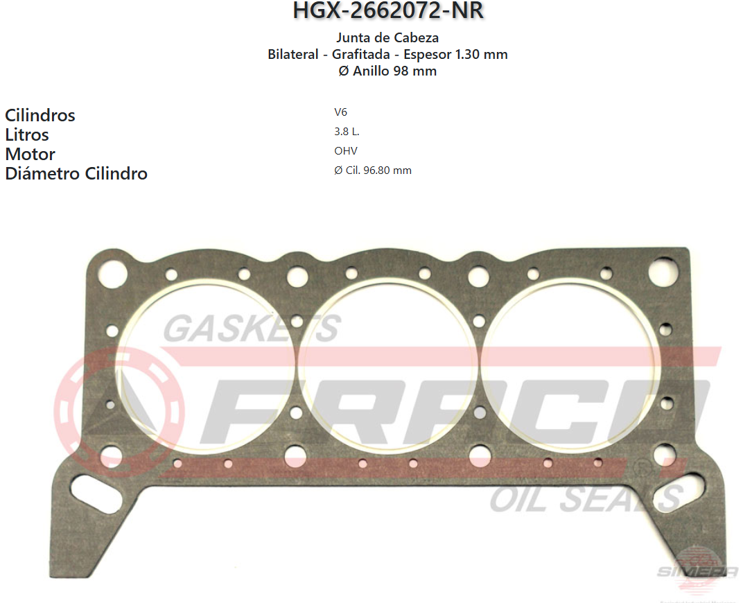 Imagen de HGX-2662072NR EMPAQUE CABEZA GRAFITO FORD TAURUS WINDSTAR 3.8L V6 OHV 12V 88-95