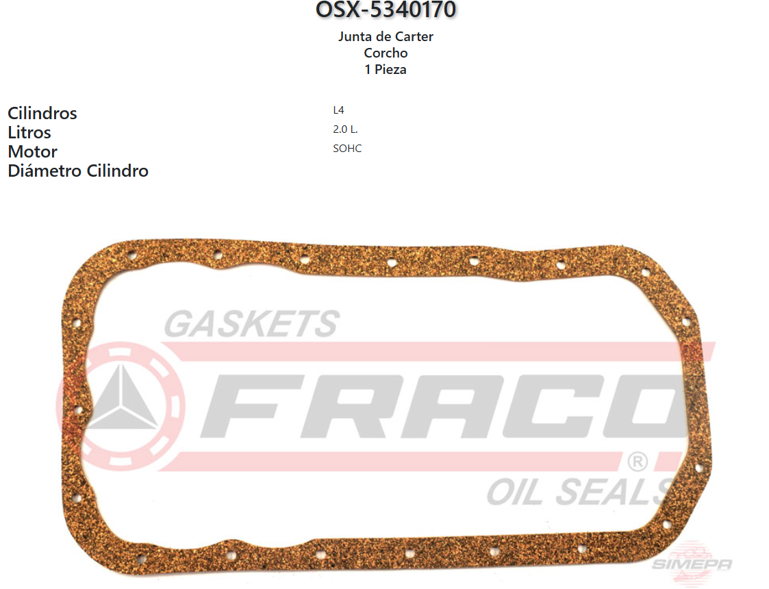 Imagen de OSX-5340170 EMPAQUE CARTER CORCHO MAZDA 626 2.0L L4 SOHC 8V 83-87 2.2L L4 12V 88-92