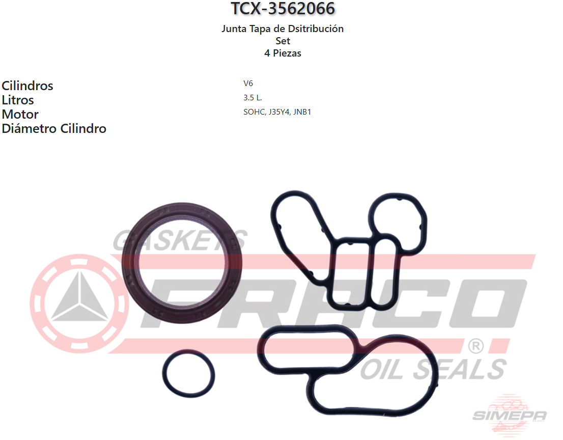 Imagen de TCX-3562066 EMPAQUE TAPA DISTRIBUCION HONDA ACCORD 3.5L V6 J35Y1 J35Z2 SOHC 24V 13-17 ODYSSEY 3.5L V6 J35Y6 SOHC 24V 18-22
