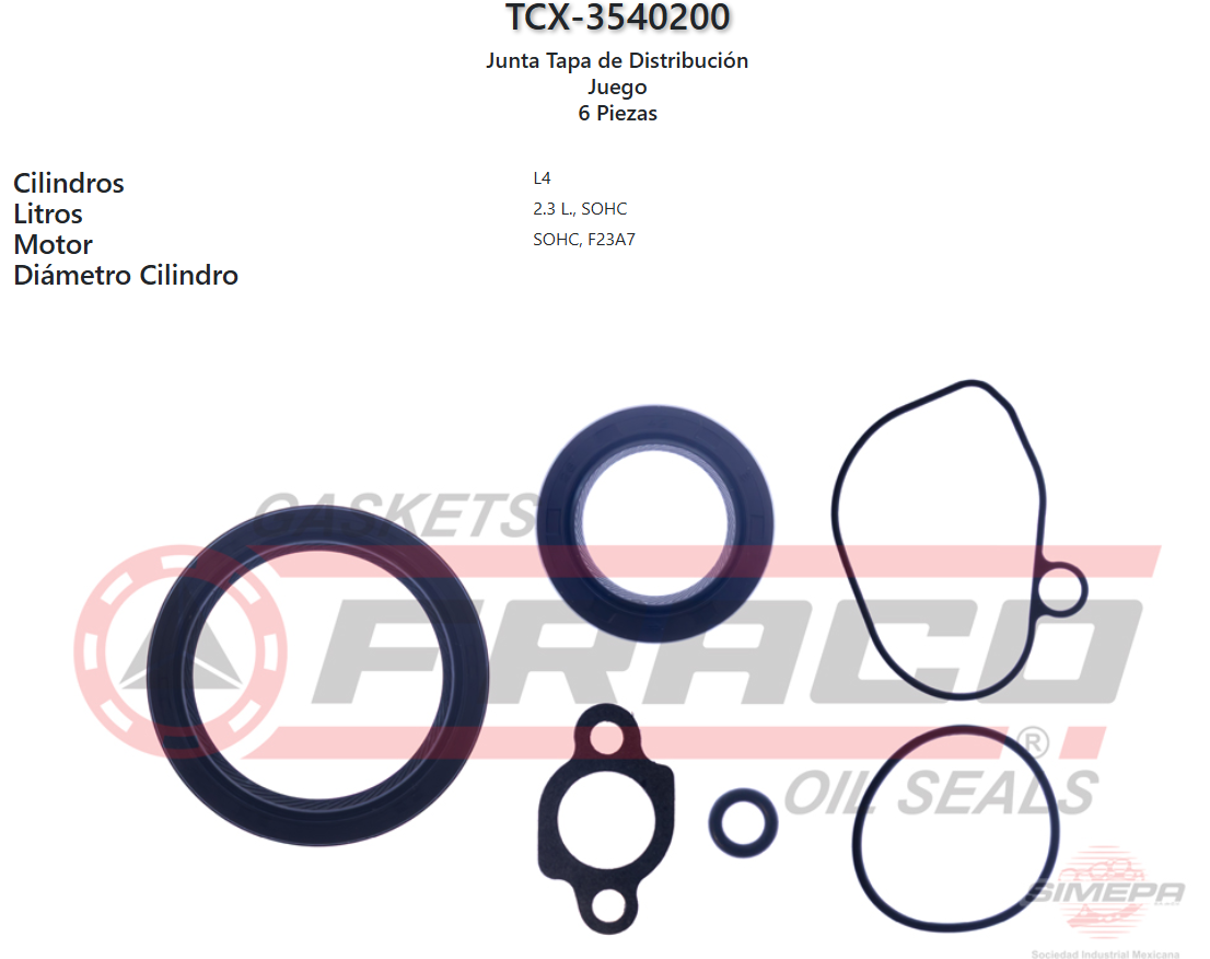 Imagen de TCX-3540200 EMPAQUE TAPA DISTRIBUCION HONDA ACCORD 2.2L L4 F22A1 A4 A6 F22B1 B2 SOHC 16V 90-97 2.3L L4 F23A1 A4 A5 SOHC 16V 98-02