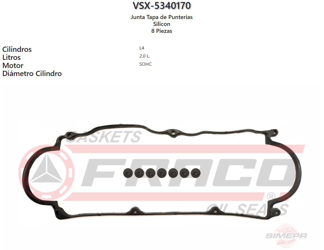 Imagen de VSX-5340170 EMPAQUE TAPA PUNTERIAS LIGA MAZDA B2000 2.0L L4 SOHC 8V 86-87 B2200 2.2L L4 SOHC 8V 88-93