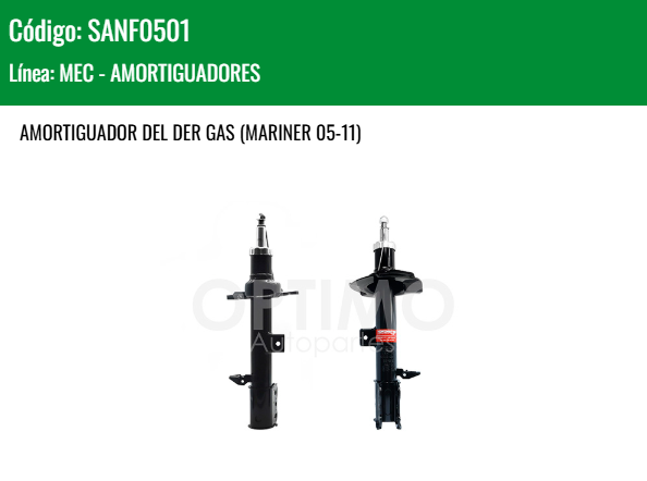 Imagen de SANF0501 AMORTIGUADOR DELANTERO DER GAS FORD ESCAPE 2.0L 2.3L 2.5L 3.0L 01-12 MARINER 05-11