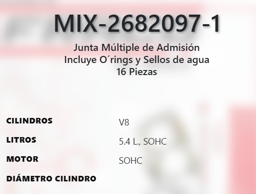 Imagen de MIX-2682097-1 EMPAQUE MULTIPLE ADMISION TERMOPLASTICO FORD EXPEDITION F150 F250 F350 SUPERDUTY 5.4L V8 SOHC 24V 04-14