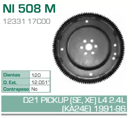 Imagen de NI-508-M ARO DENTADO NISSAN PICK UP 2.4L L4 KA24E 91-96 TRANSM. AUT. ( 120 D)