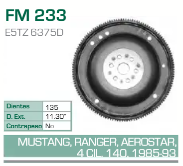 Imagen de FM-233 ARO DENTADO FORD RANGER 2.3L 2.5L L4 85-01 MAZDA B2300 B2500 2.3L 2.5L 140 153 94-00 S/CONTRAPESO (135D) TRANSM. AUT.