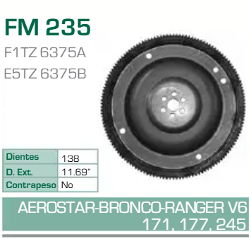 Imagen de FM-235 ARO DENTADO FORD EXPLORER RANGER 2.9L 4.0L V6 177 244 86-96 MAZDA B4000 NAVAJO 2.9L 4.0L V6 177 244 91-97 S/CONTRAPESO (138D) TRANSM. AUT.
