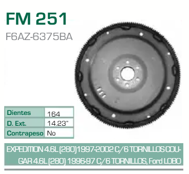 Imagen de FM-251 ARO DENTADO FORD CROWN VICTORIA 4.6L V8 96-08 F150 EXPEDITION 4.6L V8 97-04 S/CONTRAPESO (164D) TRANSM. AUT.