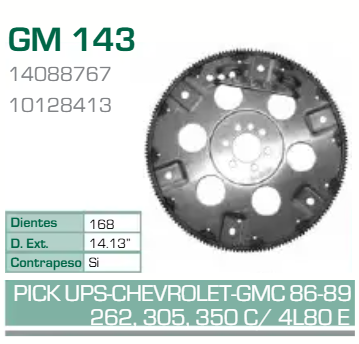 Imagen de GM-143 ARO DENTADO CHEVROLET PICK UP EXPRESS 1500 4.3L V6 5.0L 5.7L V8 262 305 350 86-02 C/CONTRAPESO (168D) TRANSM. AUT. (4L80, 4L80E)