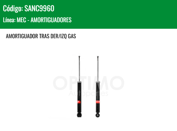 Imagen de SANC9960 AMORTIGUADOR TRASERO DER/IZQ GAS CHEVROLET AVEO 1.5L L4 18-23