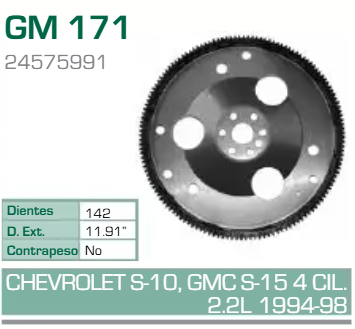 Imagen de GM-171 ARO DENTADO CHEVROLET SONOMA S10 2.2L L4 134 94-03 S/CONTRAPESO (142D) TRANSM. AUT.