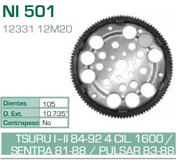 Imagen de NI-501 ARO DENTADO NISSAN TSURU I II 1.5L 1.6L L4 84-92 S/CONTRAPESO (105D) TRANSM. AUT.